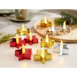 Die moderne Hausfrau LED-Teelichter „Stern“, 4 Stück silberfarben