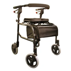 Die moderne Hausfrau Leichtgewicht-Rollator NeXus mit Rückengurt und Tasche, faltbar grau