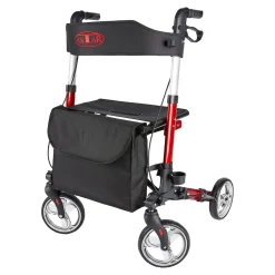 Die moderne Hausfrau Leichtgewicht-Rollator Premium, Aluminium, mit Rückengurt und Tasche - AT51006 rot