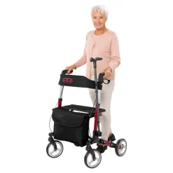 Die moderne Hausfrau Leichtgewicht-Rollator Premium, Aluminium, mit Rückengurt und Tasche - AT51006 rot