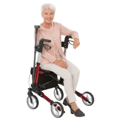 Die moderne Hausfrau Leichtgewicht-Rollator Premium, Aluminium, mit Rückengurt und Tasche - AT51006 rot