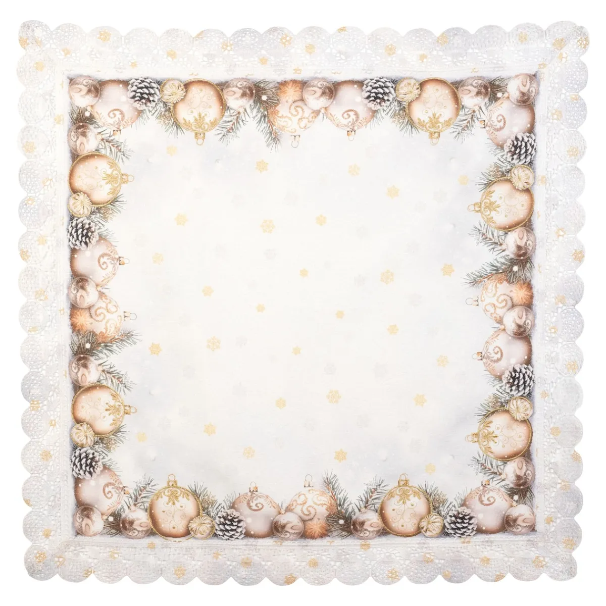 Die moderne Hausfrau Mitteldecke „Festtagskugeln“, 85x85 cm