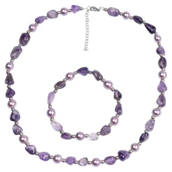 Damen Die moderne Hausfrau Perlenschmuck-Set „Amethyst“, 2-teilig
