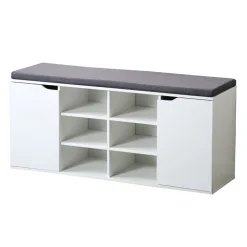 Die moderne Hausfrau Schuhschrank mit Sitzkissen, 2 Türen und 6 Fächer weiß/grau