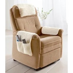 Die moderne Hausfrau Sesselkissen und Armlehnenschoner-Set, 3-teilig, Schurwolle creme