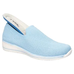 Damen Die moderne Hausfrau Slipper mit Keilabsatz „Federleicht“ blau