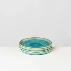 Die moderne Hausfrau Speiseteller-Set, Steinzeug TIEFER SEE Blau / Grün