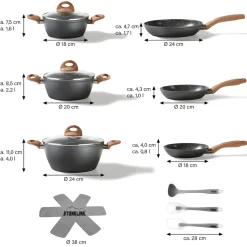 Die moderne Hausfrau STONELINE CERAMIC Keramik Kochgeschirr-Set 14-teilig | mit Deckeln - Holzoptik