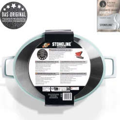 Die moderne Hausfrau STONELINE Cocotte Bräter Oval 32x25 cm Mint | mit Deckel