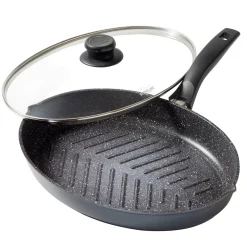 Die moderne Hausfrau STONELINE Fisch- und Schnitzelpfanne Oval 35x24 cm | mit Deckel