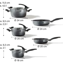 Die moderne Hausfrau STONELINE FUTURE Kochgeschirr-Set 8-teilig 18/20/24 | mit Deckeln