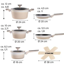 Die moderne Hausfrau STONELINE Kochgeschirr-Set 11-teilig 18/20/24 Creme | mit Deckeln