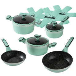 Die moderne Hausfrau STONELINE Kochgeschirr-Set 11-teilig 18/20/24 Mint | mit Deckeln