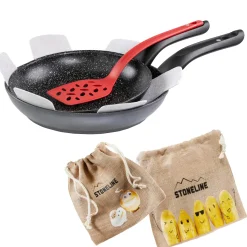 Die moderne Hausfrau STONELINE Made in Germany Pfannen-Set 6-teilig mit Magnet Griff | ohne Deckel - Schwarz