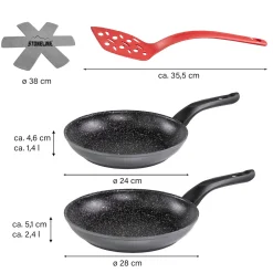 Die moderne Hausfrau STONELINE Made in Germany Pfannen-Set 6-teilig mit Magnet Griff | ohne Deckel - Schwarz