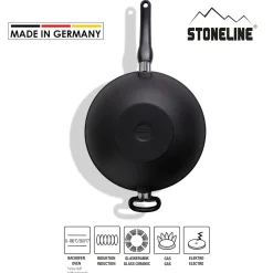 Die moderne Hausfrau STONELINE Made in Germany Wokpfanne 32 cm mit abnehmbarem Griff | ohne Deckel - Schwarz