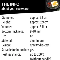 Die moderne Hausfrau STONELINE Made in Germany Wokpfanne 32 cm mit abnehmbarem Griff | ohne Deckel - Schwarz