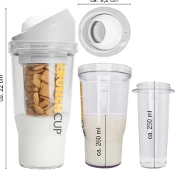 Die moderne Hausfrau STONELINE Original CrunchCup Tragbarer Müslibecher To Go 260 + 250 ml | Weiß