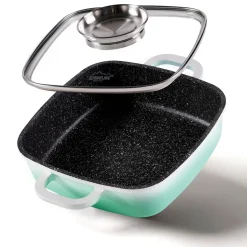 Die moderne Hausfrau STONELINE Servierpfanne Eckig 20 cm Mint | mit Deckel