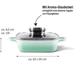 Die moderne Hausfrau STONELINE Servierpfanne Eckig 20 cm Mint | mit Deckel
