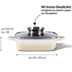 Die moderne Hausfrau STONELINE Servierpfanne Eckig 20 cm Creme | mit Deckel