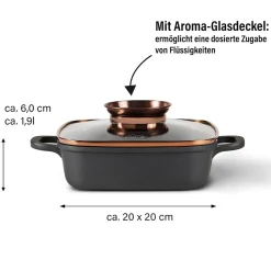 Die moderne Hausfrau STONELINE Servierpfanne Eckig 20 cm Roségold | mit Deckel