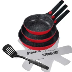 Die moderne Hausfrau STONELINE SMART Pfannen-Set 3-teilig Rot mit abnehmbaren Griffen | ohne Deckel - Schwarz