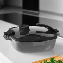 Die moderne Hausfrau STONELINE SMELL WELL FUTURE Glasdeckel Eckig 28 cm mit SMELL WELL Funktion | Schwarz