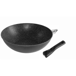 Die moderne Hausfrau STONELINE Wokpfanne 30 cm mit abnehmbarem Griff | mit Deckel