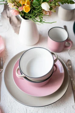 Die moderne Hausfrau Suppentassen-Set, Steinzeug Maila Hellblau, Hellgrün, Rosa, Grau