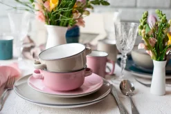 Die moderne Hausfrau Suppentassen-Set, Steinzeug Maila Petrol, Altrosa, Beige, Dunkelblau