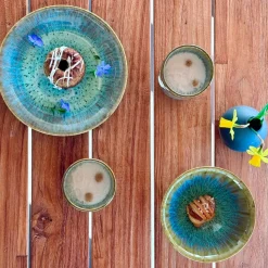 Die moderne Hausfrau Suppenteller-Set, Steinzeug Flussufer blau, grün, braun