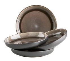 Die moderne Hausfrau Suppenteller-Set, Steinzeug Niara Schwarz / Grau