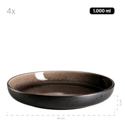 Die moderne Hausfrau Suppenteller-Set, Steinzeug Niara Schwarz / Grau