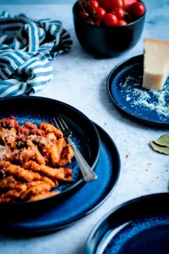 Die moderne Hausfrau Suppenteller-Set, Steinzeug Niara Schwarz / Blau