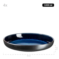 Die moderne Hausfrau Suppenteller-Set, Steinzeug Niara Schwarz / Blau
