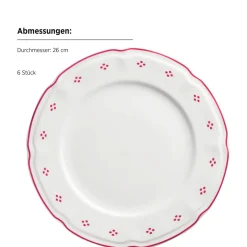 Die moderne Hausfrau Tafelservice, Porzellan Lova Weiß / Rot