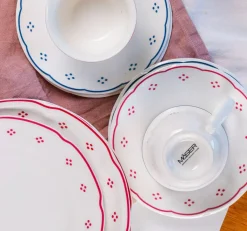 Die moderne Hausfrau Tafelservice, Porzellan Lova Weiß / Rot