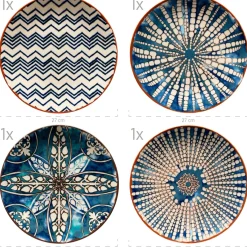 Die moderne Hausfrau Tafelservice, Steinzeug Iberico Blue 6 x Speiseteller, 6 x Suppenteller