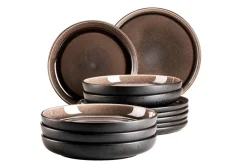 Die moderne Hausfrau Tafelservice, Steinzeug NIARA Schwarz / Grau