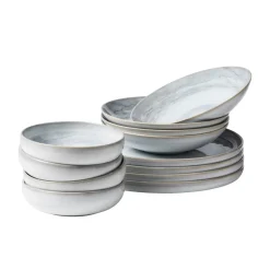 Die moderne Hausfrau Tafelservice, Steinzeug TIEFER SEE Grau / Weiß