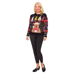 Damen Die moderne Hausfrau Weihnachts-Pullover „LED-Rentier“