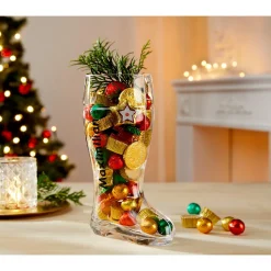 Die moderne Hausfrau Weihnachtsstiefel-Glas personalisiert mit Namen, 500 ml