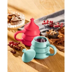 Die moderne Hausfrau Weihnachtstasse „Tannenbaum“ mit Deckel, 270 ml bordeaux