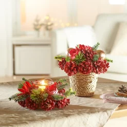 Die moderne Hausfrau Windlicht „Rote Zapfen“