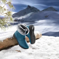 Damen Die moderne Hausfrau Winterstiefelette mit Spikes & Klett „Monika“ petrol