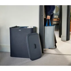 Die moderne Hausfrau Wäschesammler, Wäschekorb Tota Trio mit Deckel, 3 Fächer, 90 l schwarz