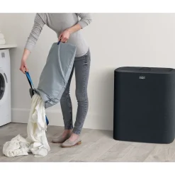 Die moderne Hausfrau Wäschesammler, Wäschekorb Tota Trio mit Deckel, 3 Fächer, 90 l schwarz